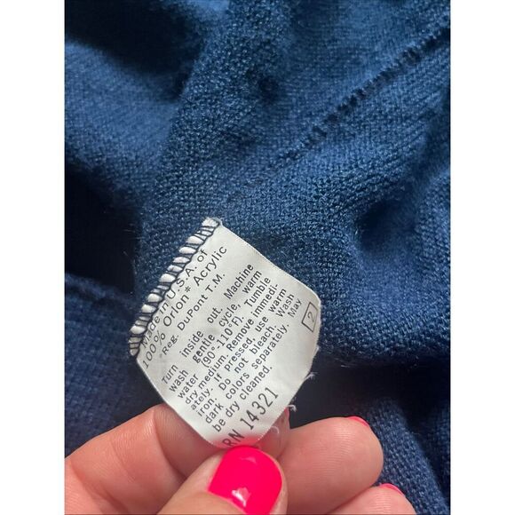 Vintage Christian Dior Monsieur Sweater M Orlon USA Made Logo Cardigan Navy Blue - Picture 12 of 12